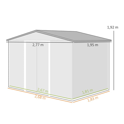 Outsunny Caseta De Jardín 4,9 M² 277x195x192 Cm Con Puerta Corredera Gris Claro_2