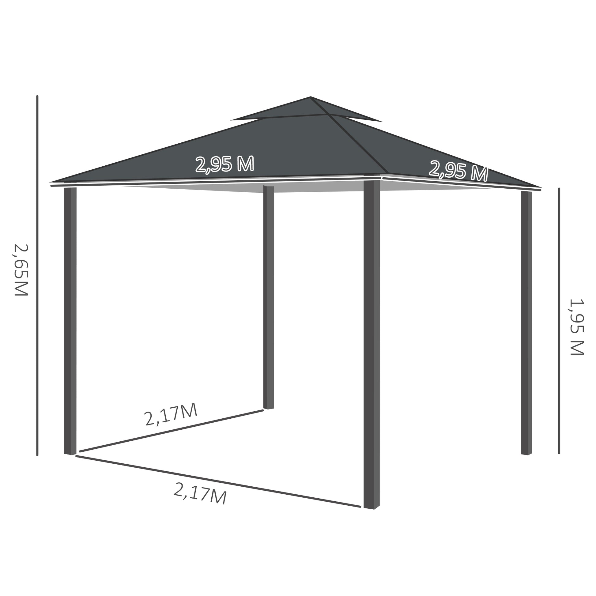 Outsunny Cenador De Jardín 3x3 M Con 4 Cortinas Laterales Extraíbles Gris_2