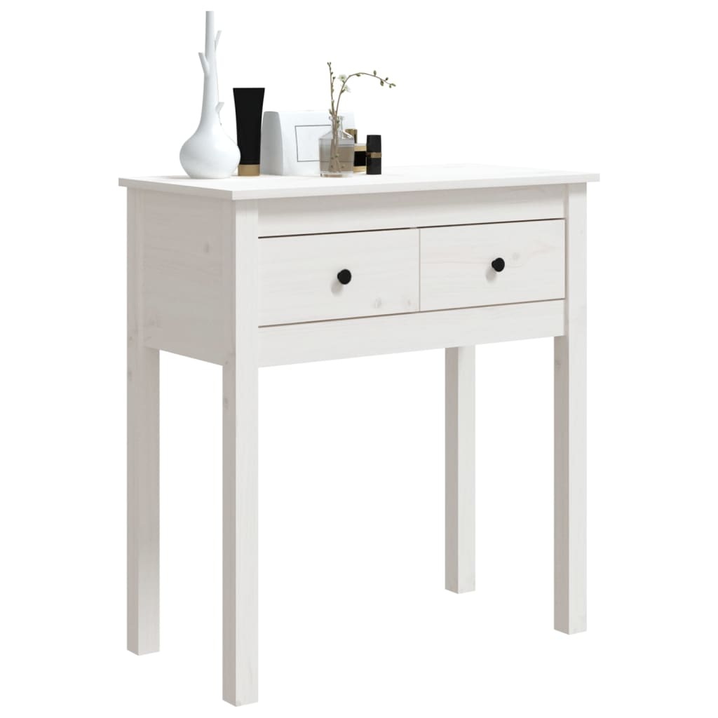 Mesa Consola De Madera Maciza De Pino Blanco 70x35x75 Cm_2