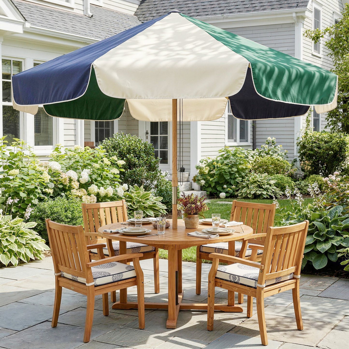 Outsunny Sombrilla Terraza Exterior Ø2,3 M Marco Efecto Madera Polea Con Cuerda_1