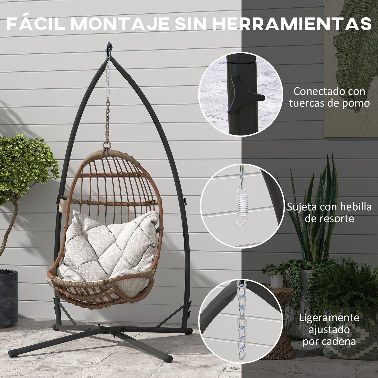 Outsunny Soporte Para Silla Colgante De Acero Con Base Establey Portavaso Negro_3