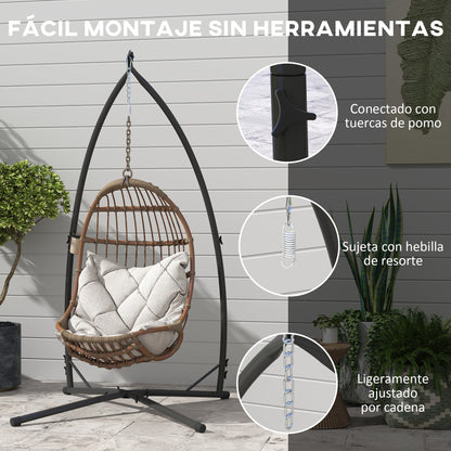 Outsunny Soporte Para Silla Colgante De Acero Con Base Establey Portavaso Negro_3