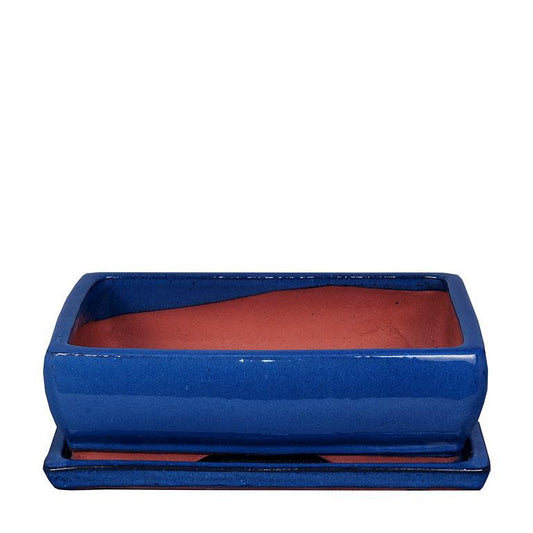 Tiesto bonsais Kofun rectangular azul + Plato 27x21x8 cm