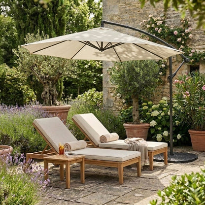 Parasol Excéntrico De 3 M Con Base De Abanico Completo – Crema_3