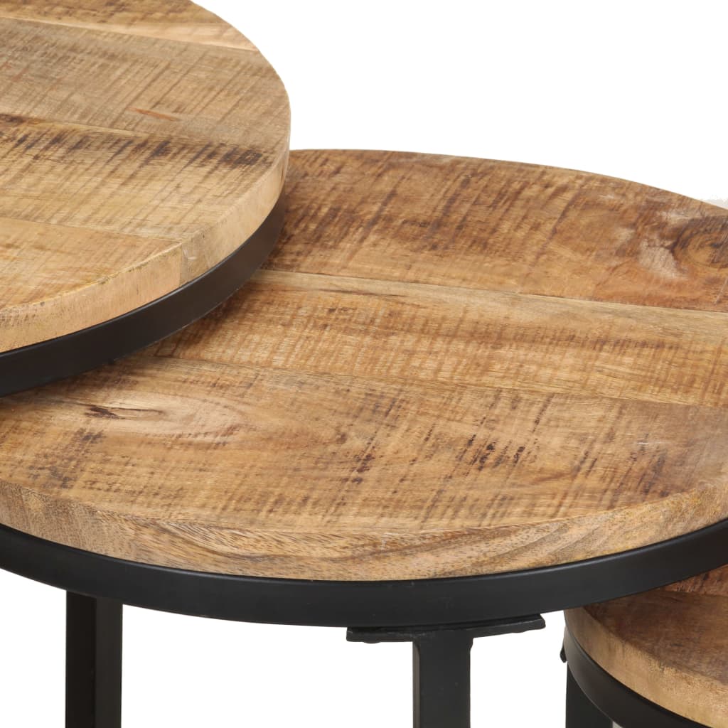 Mesitas Auxiliares 3 Piezas Madera De Mango Rugosa_4