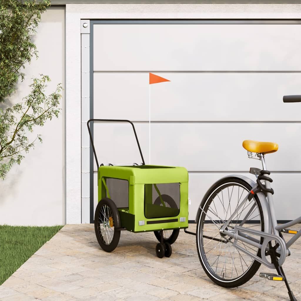 Vidaxl Remolque De Bicicleta Mascotas Hierro Tela Oxford Verde Negro_1