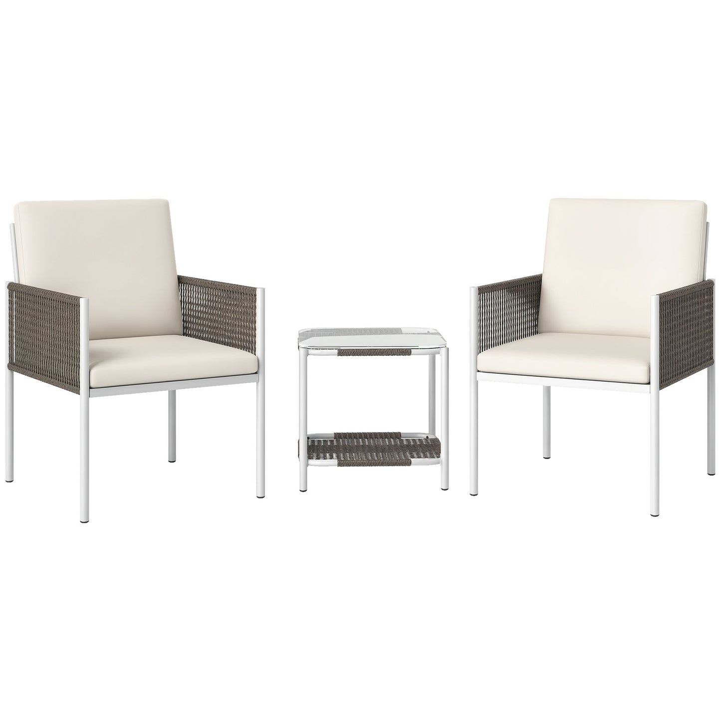 Outsunny Conjunto De Muebles De Ratán 1 Mesa Y 2 Sillas Con Cojines Marrón_0