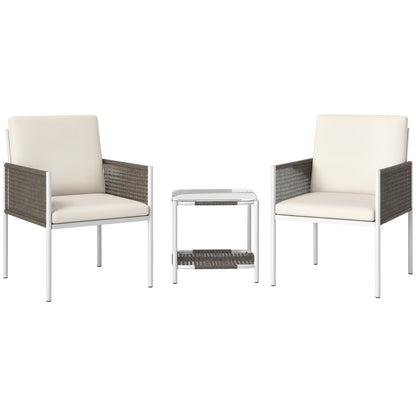 Outsunny Conjunto De Muebles De Ratán 1 Mesa Y 2 Sillas Con Cojines Marrón_0