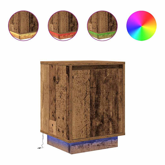 Mesillas De Noche Con Luces Led 2 Uds Madera Vieja 38x34x50 Cm_0