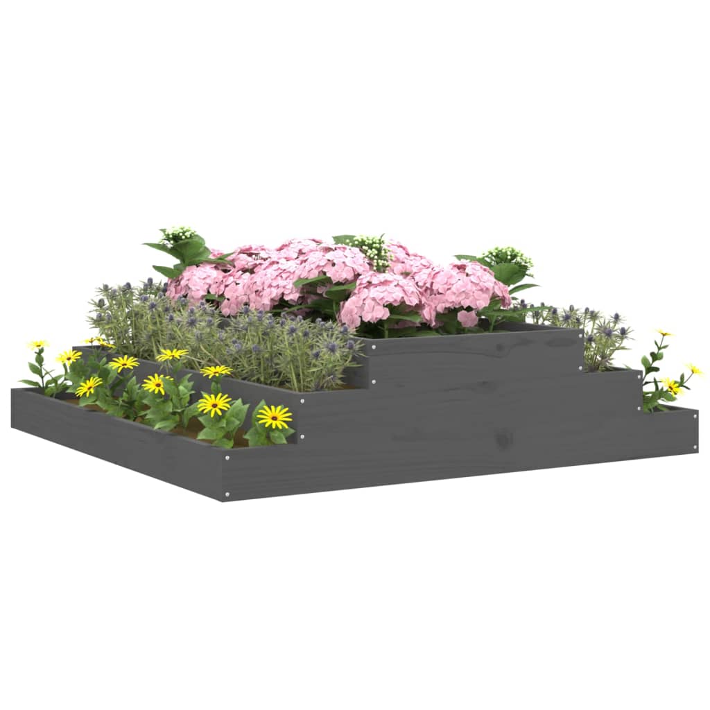 Jardinera De Madera Maciza De Pino Gris 110x110x27 Cm_2