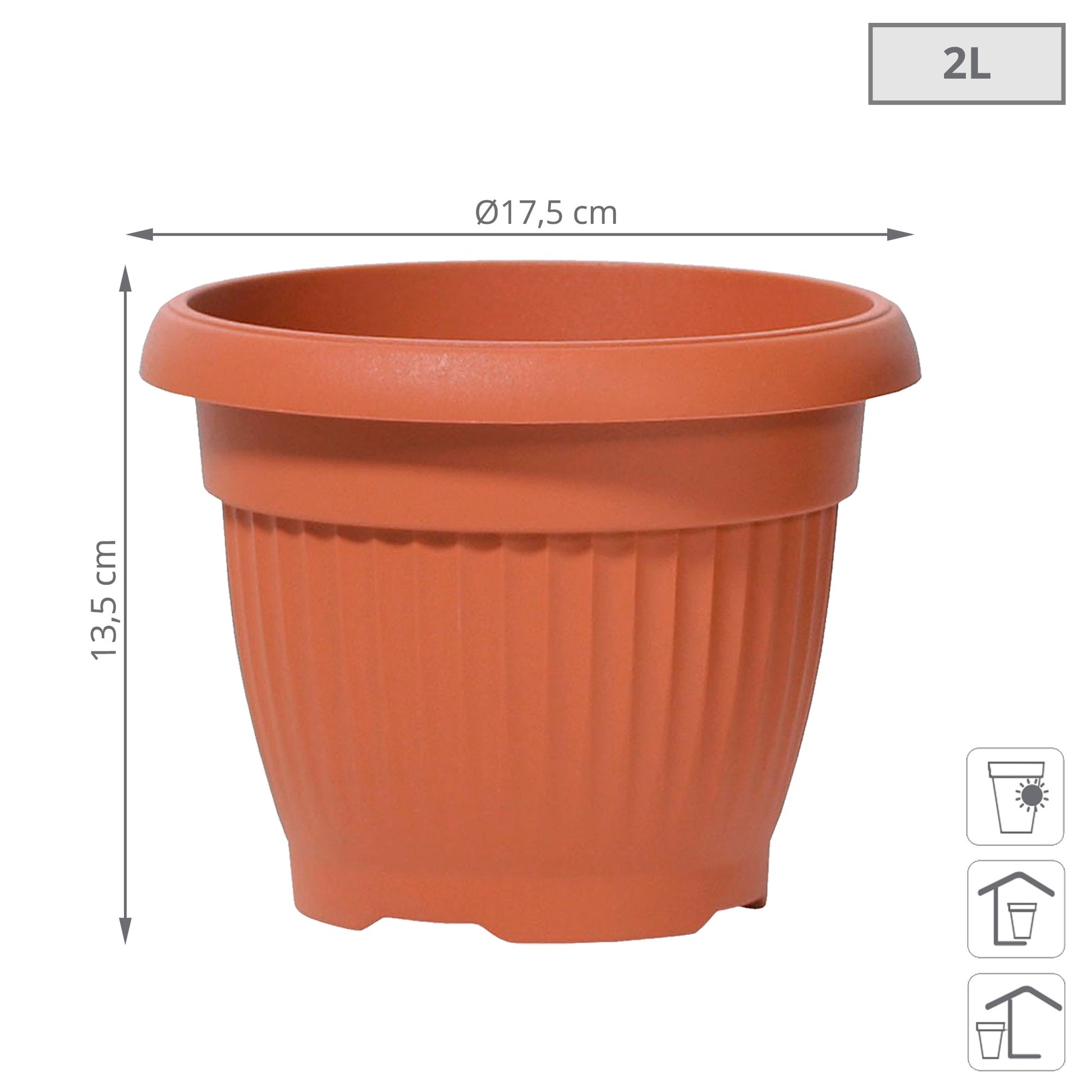 Maceta Terra 2l., Dimensiones (mm) 175x175x135, Color Terracota_2