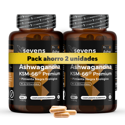 Pack 2x Ashwagandha Ksm-66 Complex Con Pimienta Negra Sevens Nutrition.  Bienestar, Energía Y Concentración_0