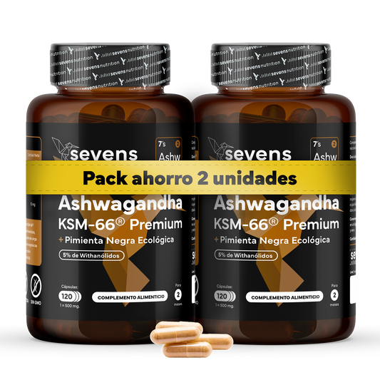Pack 2x Ashwagandha Ksm-66 Complex Con Pimienta Negra Sevens Nutrition.  Bienestar, Energía Y Concentración_0