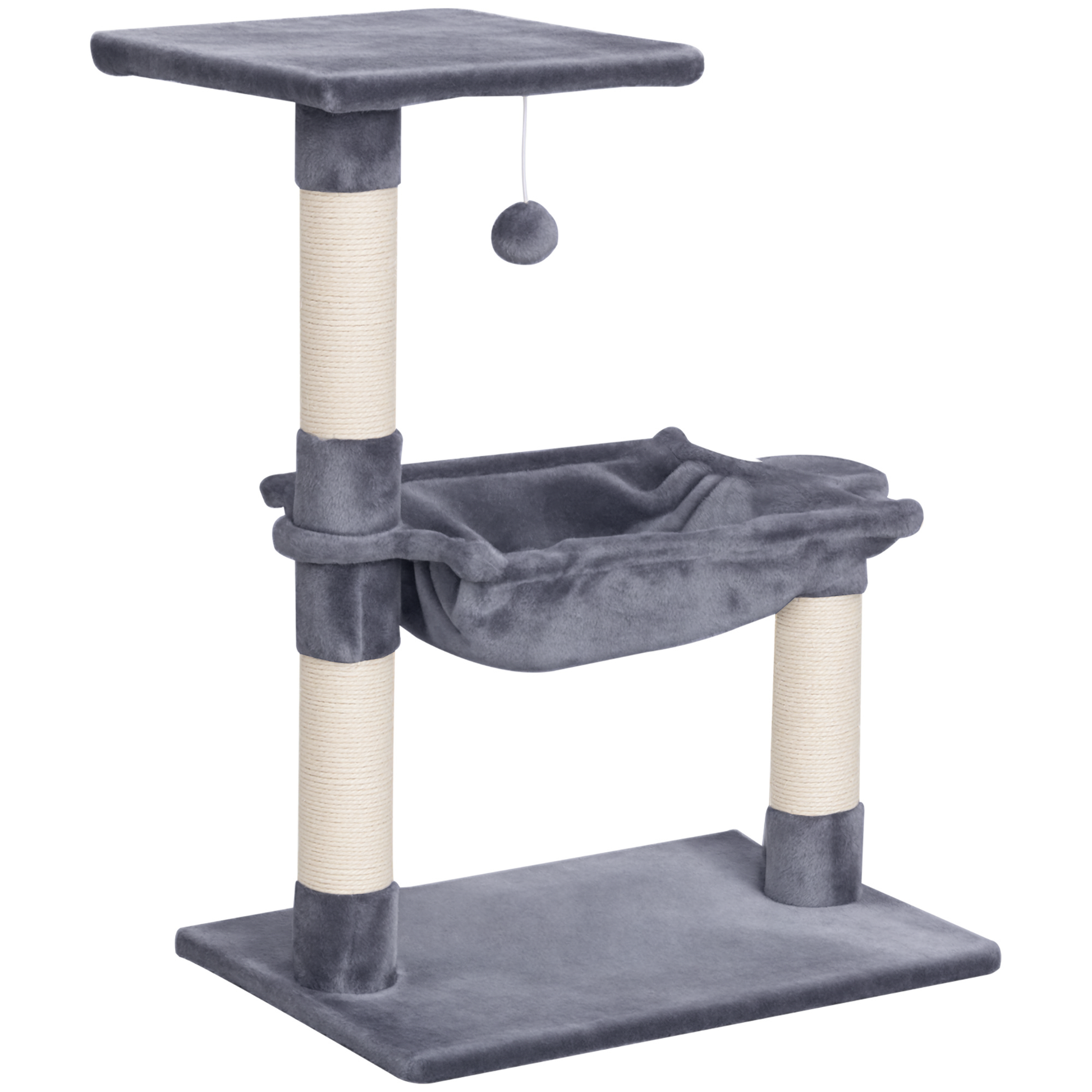 Pawhut Árbol Rascador Para Gatos 50x36x70 Cm Con Hamaca Plataforma Bola Gris_0