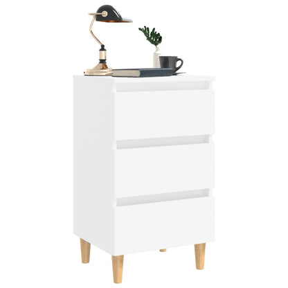 Mesita De Noche Con Patas De Madera Maciza Blanca 40x35x69 Cm_1
