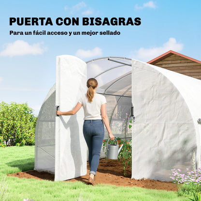 Outsunny Invernadero De Túnel 6x3x2 M Con Puerta Con Bisagras Y Ventanas Blanco_5