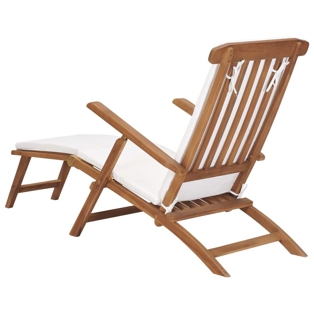 Vidaxl Tumbona Con Cojín Blanco Crema Madera Maciza De Teca_4