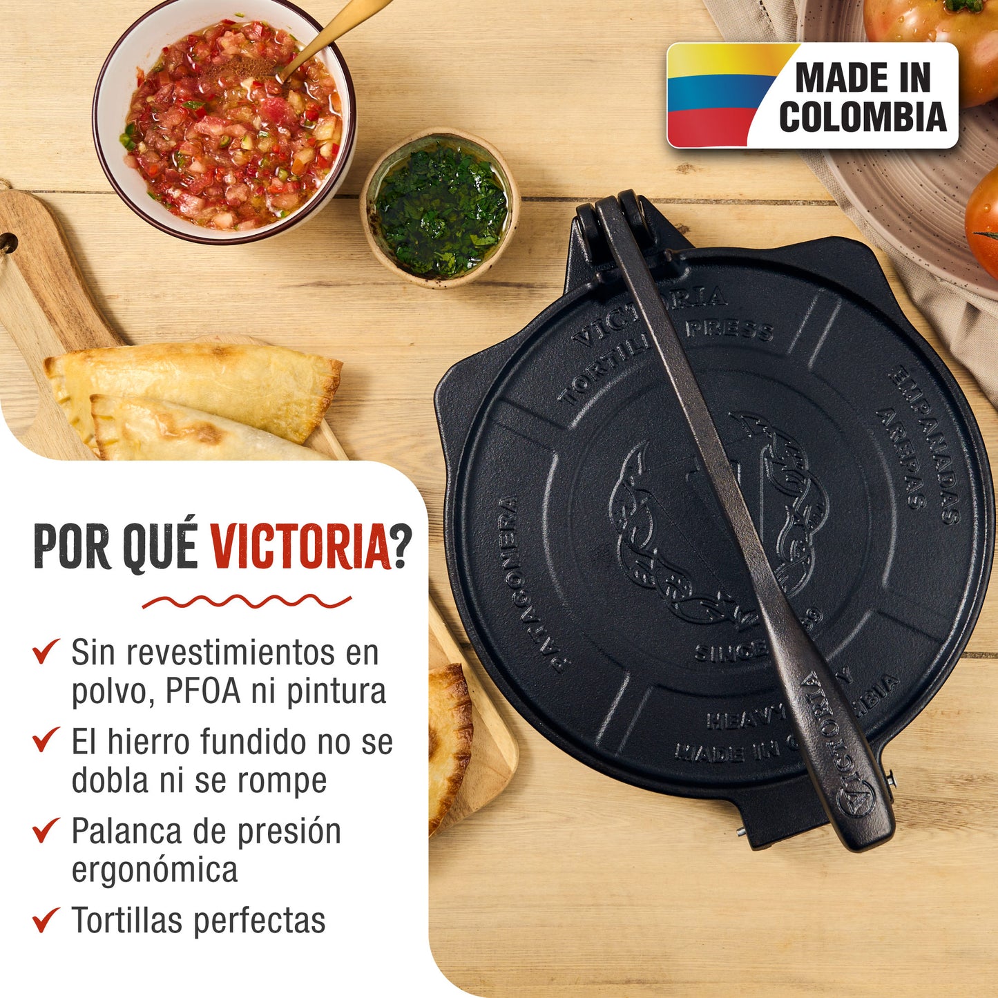 Victoria Prensa Tortillera Para Tortillas Mexicanas Hierro Fundido Hd Curado 25cm, Pataconera Colombiana, 39318, Negro_1