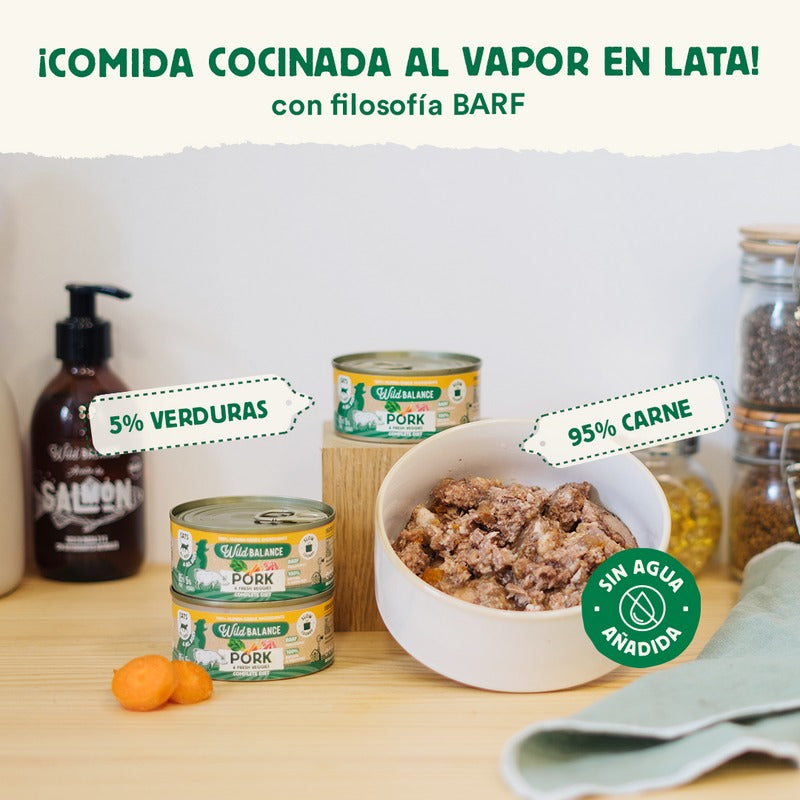 Lata de cerdo y verduras BARF para gatos Wild Balance 120 g