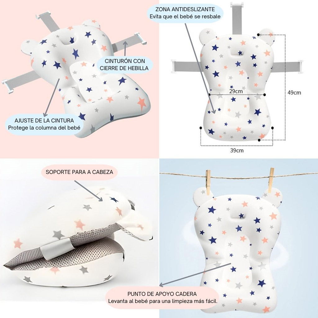 Bathby Bañera Plegable Rosa Para Bebés, Cojín Reductor, Termómetro, Patas Antideslizantes (rosa Pastel)