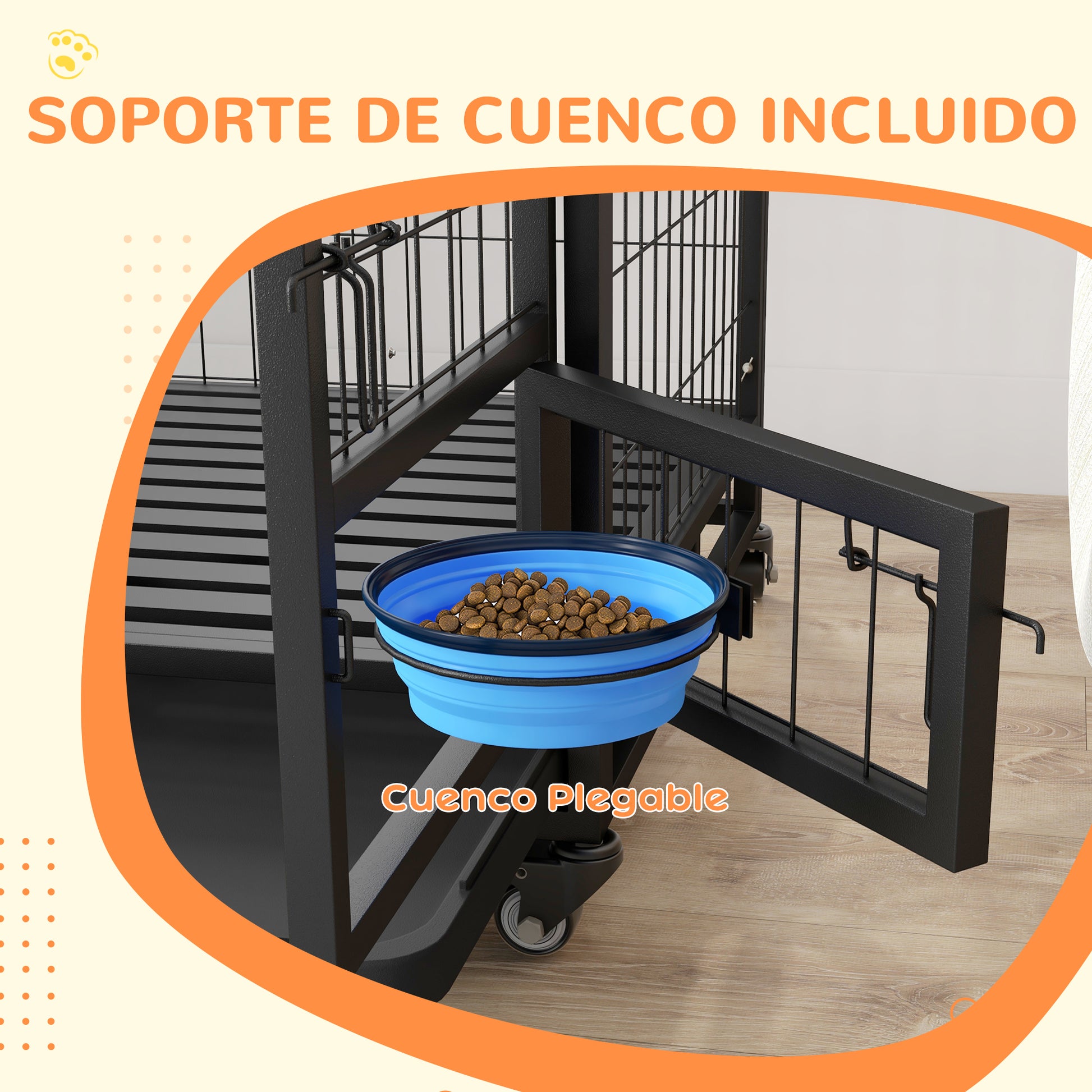 Pawhut Jaula Para Perros Grandes Con Soporte De Cuenco Y Puerta Doble Negro_4