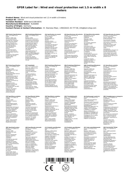 Malla De Ocultación Y Viento Para Jardín, 1,5m X 8m