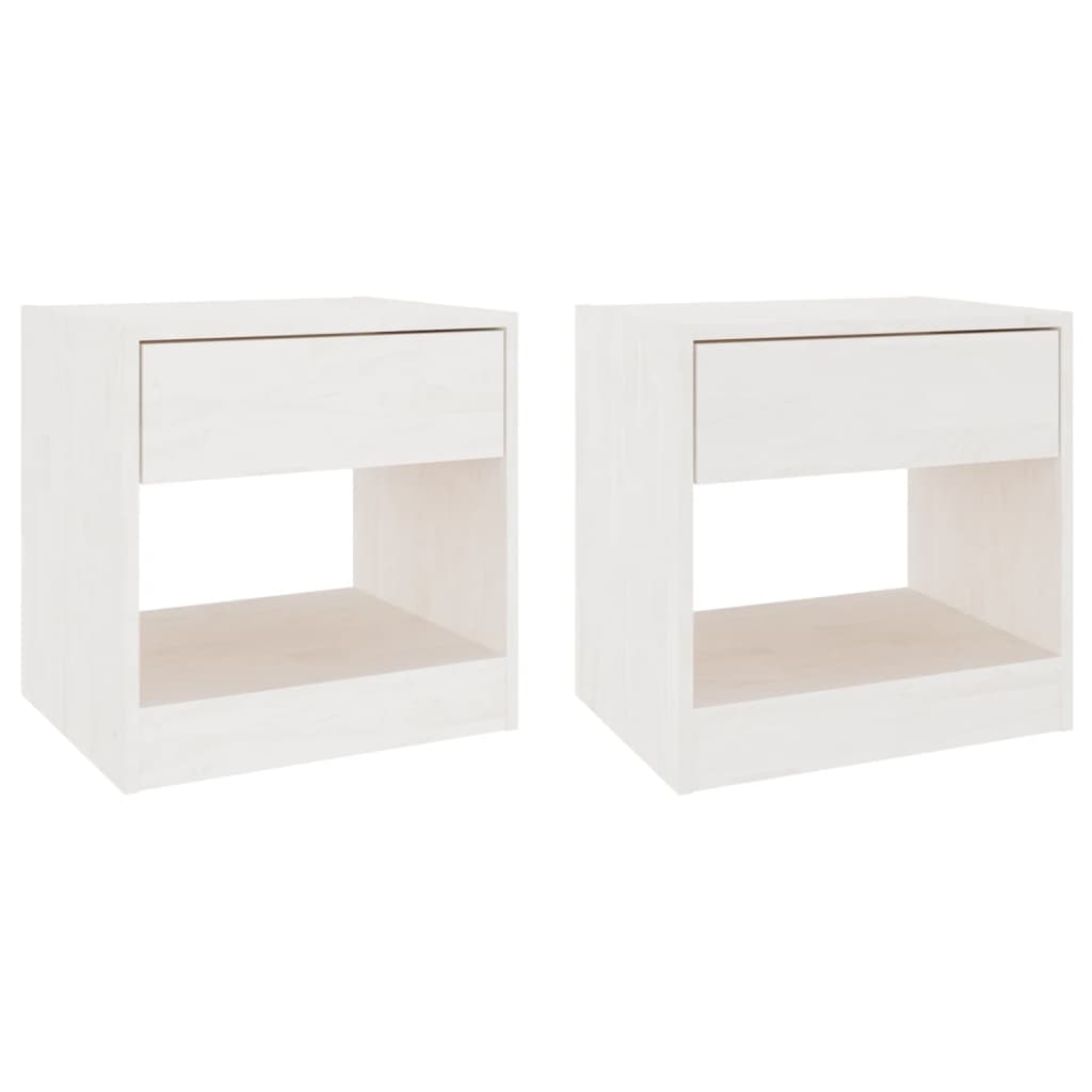 Mesitas De Noche 2 Uds Madera Maciza De Pino Blanca 40x31x40 Cm_0