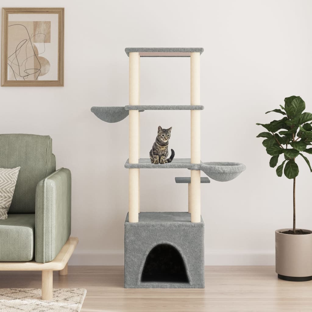 Rascador Para Gatos Con Postes De Sisal Gris Claro 147 Cm_1