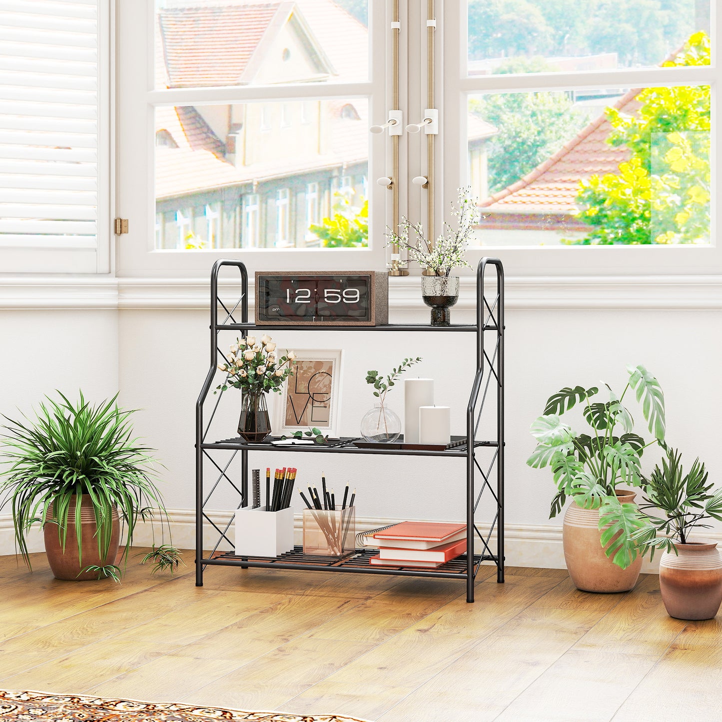 Outsunny Soporte Para Plantas De 3 Niveles De Metal 69x28,5x78 Cm Negro_3