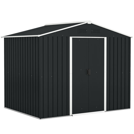 Outsunny Caseta De Jardín 3,6m² 236x174x190 Cm Con Puertas Correderas 4 Ventanas_0