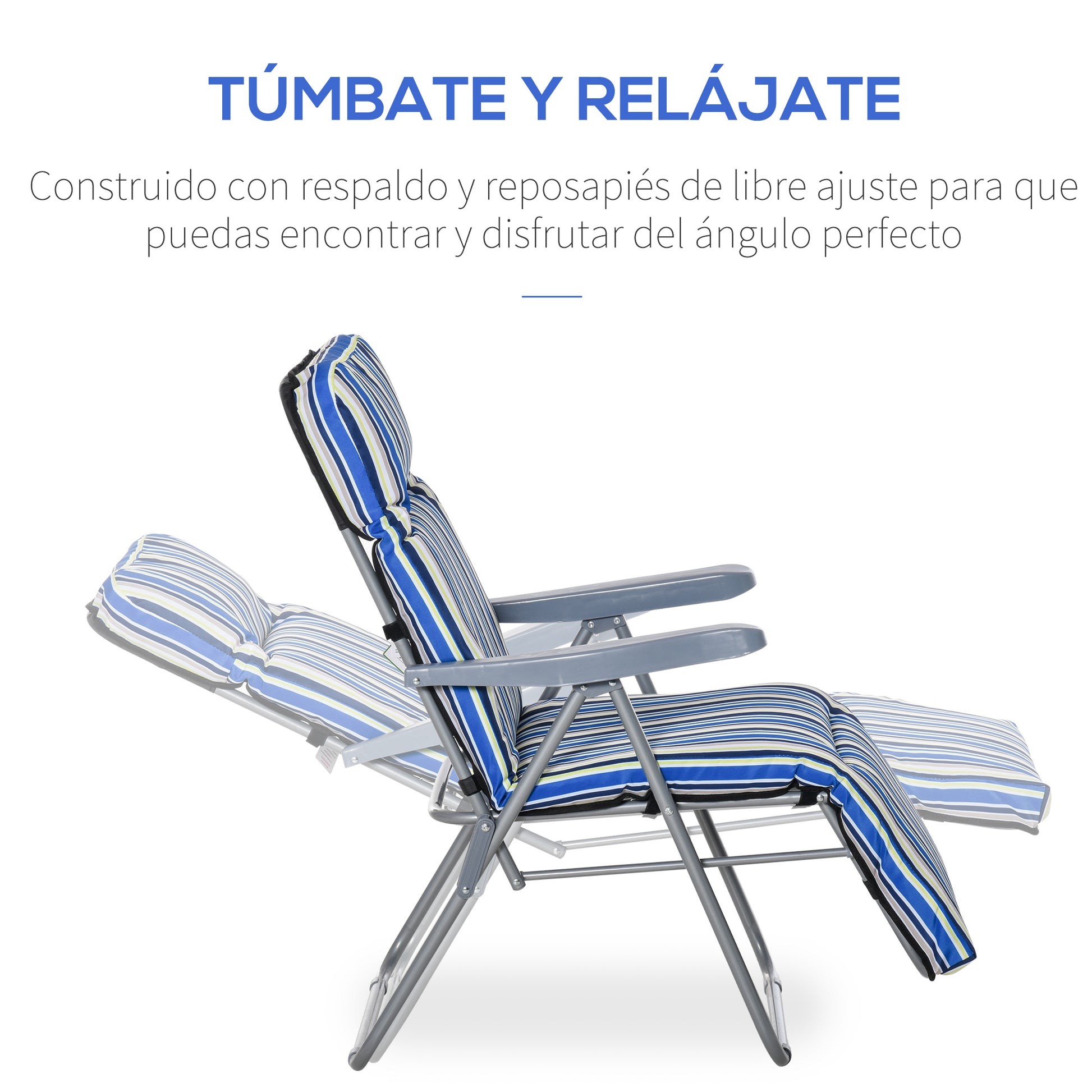 Outsunny 2 Tumbonas Plegables Con Respaldo Ajustable 60x75x65-102 Cm Rayas Azul_5