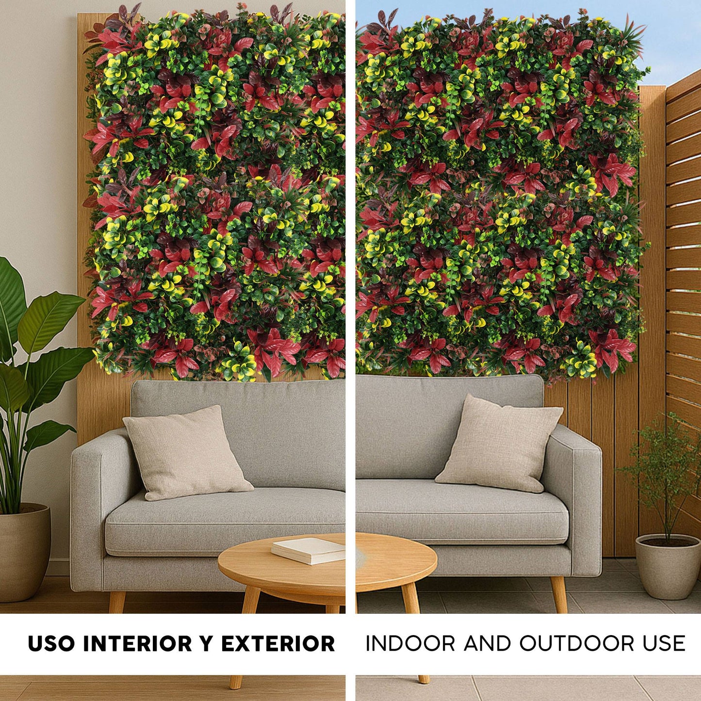 Jardín Vertical Artificial 100x100cm Well Home En Tonos Rojos Y Verdes Naturales_2