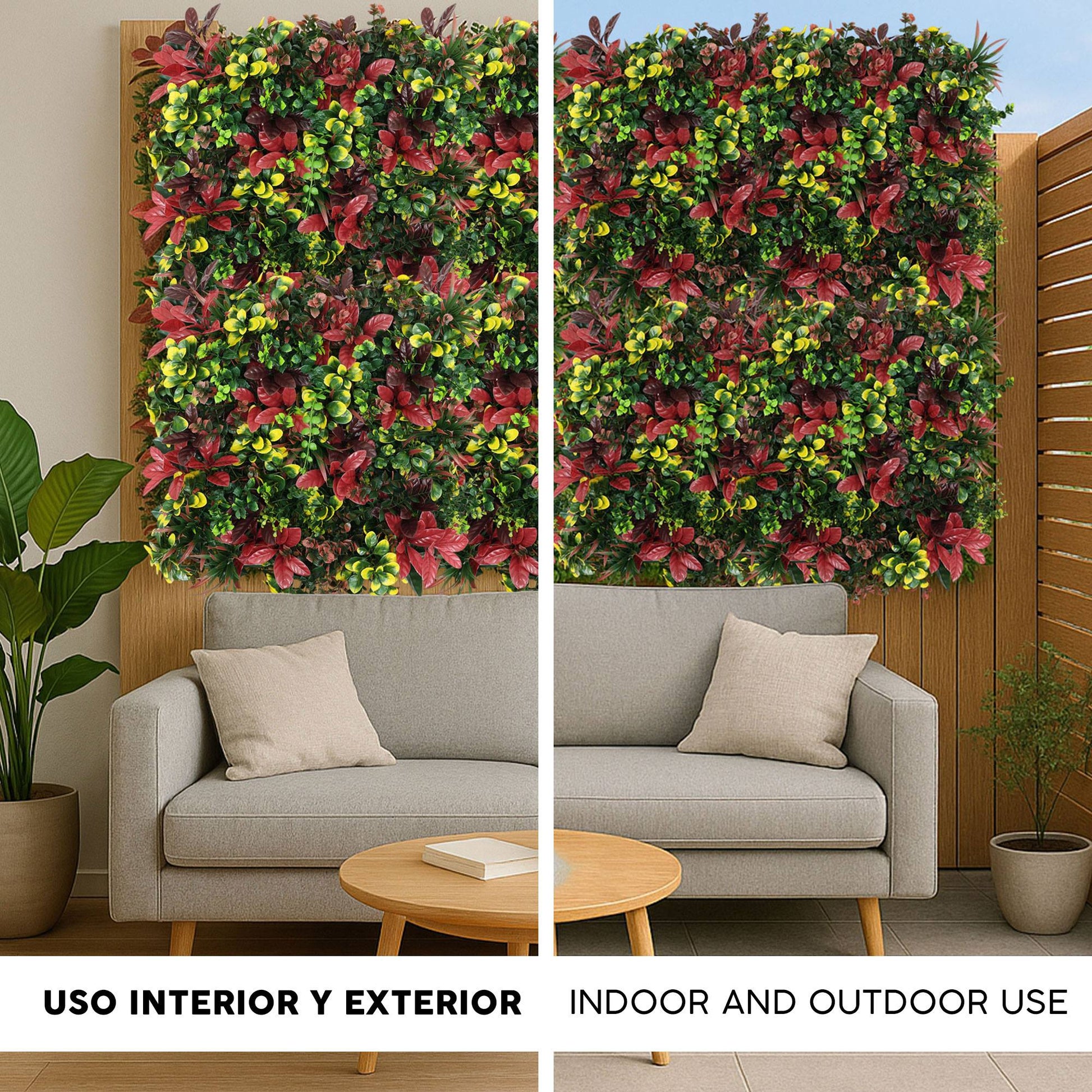 Jardín Vertical Artificial 100x100cm Well Home En Tonos Rojos Y Verdes Naturales_2