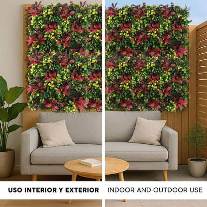 Jardín Vertical Artificial 100x100cm Well Home En Tonos Rojos Y Verdes Naturales_2