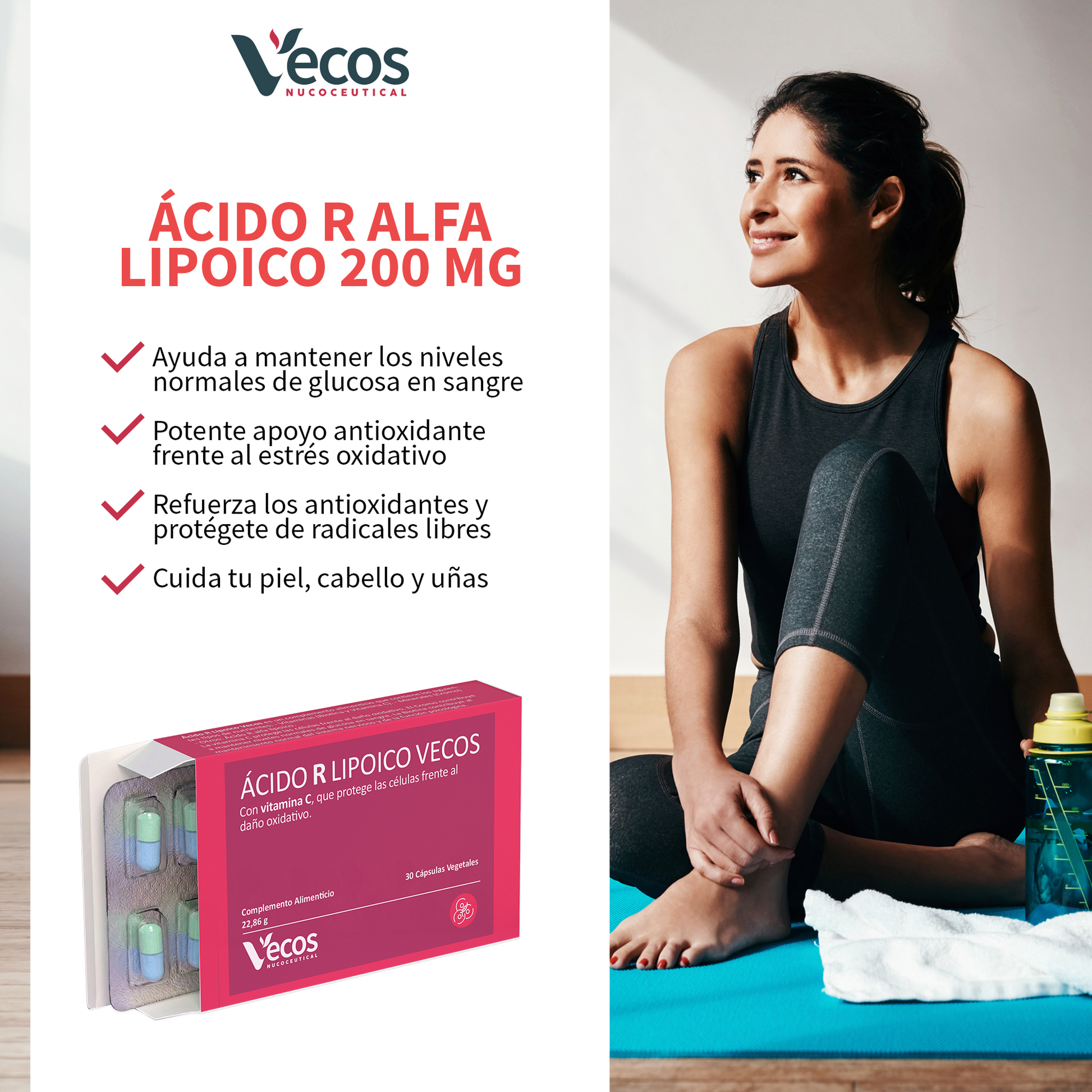 Ácido R Lipoico 600 Mg Vecos 30 Cápsulas | Potente Antioxidante | Con Vitamina C, Biotina Y Cromo_3