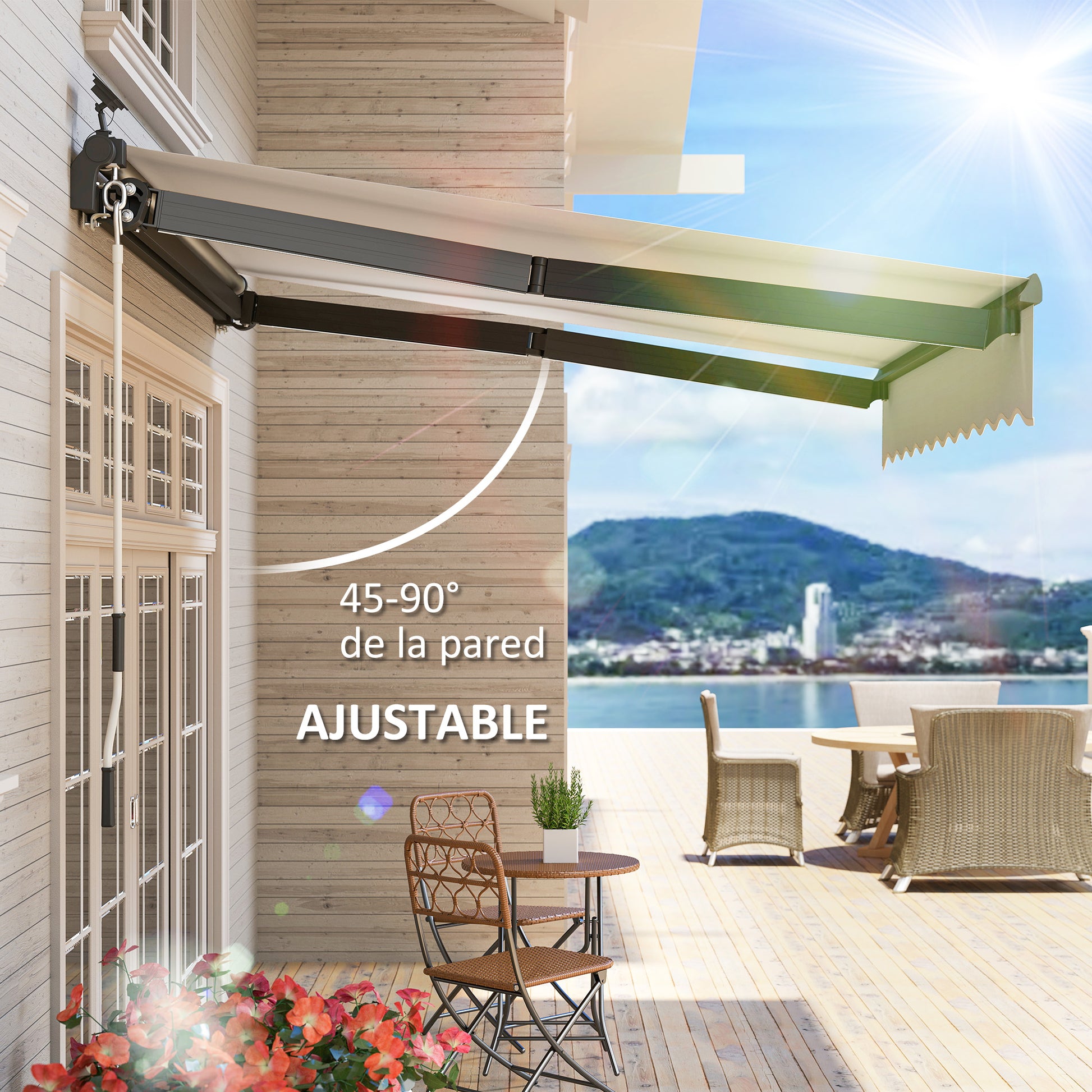 Outsunny Toldo Manual Retráctil 3x2,5 M Con Luces Led Ángulo Ajustable Crema_5
