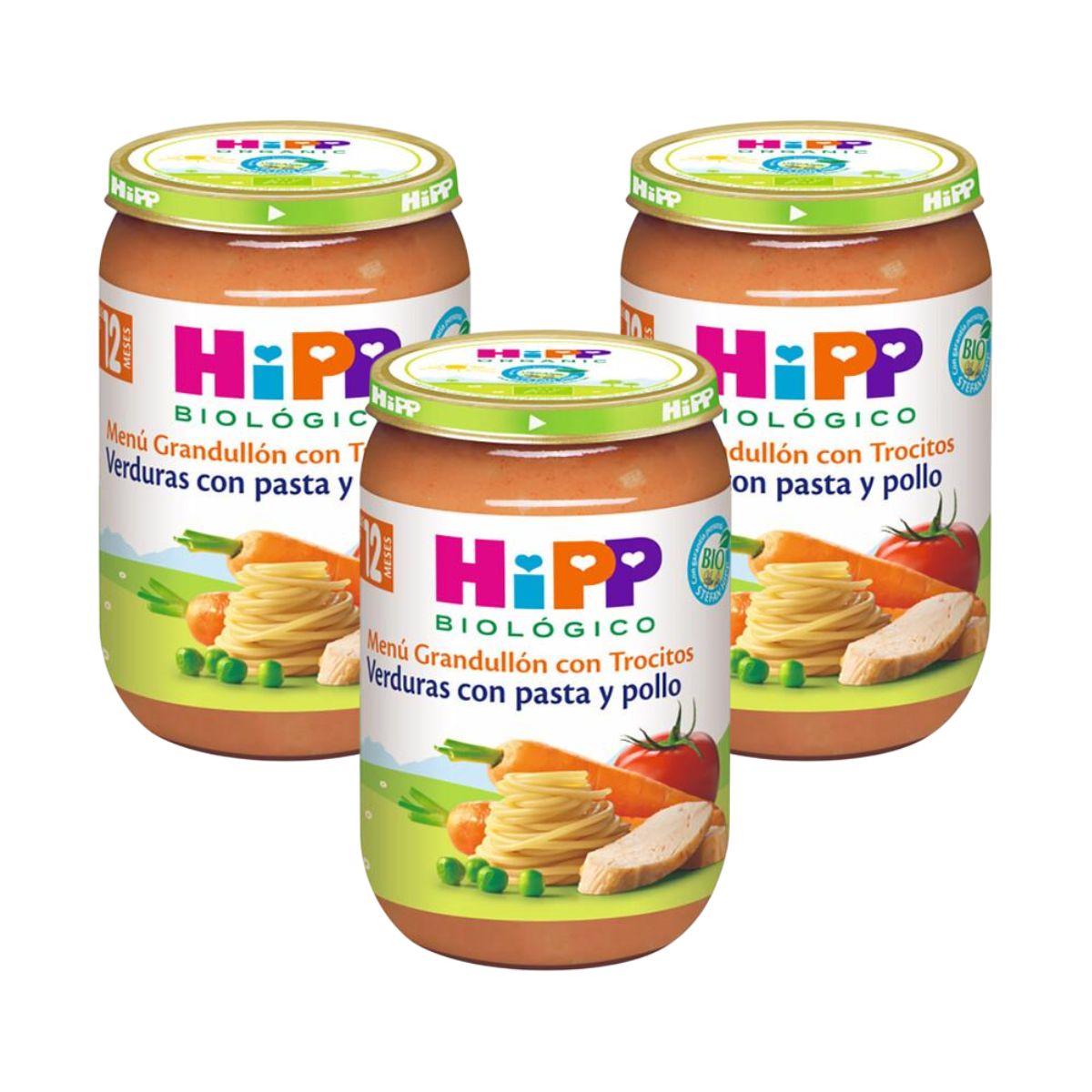 Pack x 3 Tarrito de verduras con pasta y pollo bio +12 meses HiPP 220 g