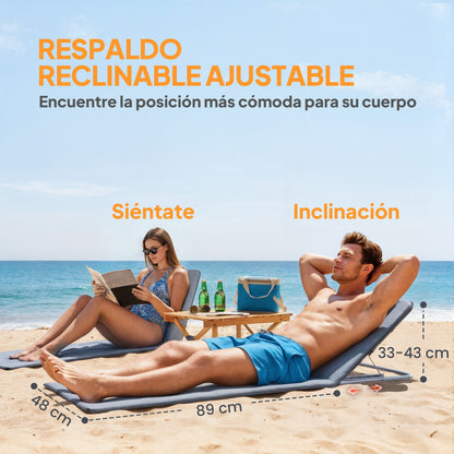 Outsunny Conjunto De 2 Esterillas De Playa Plegable 134x48x33-43 Cm Gris_4