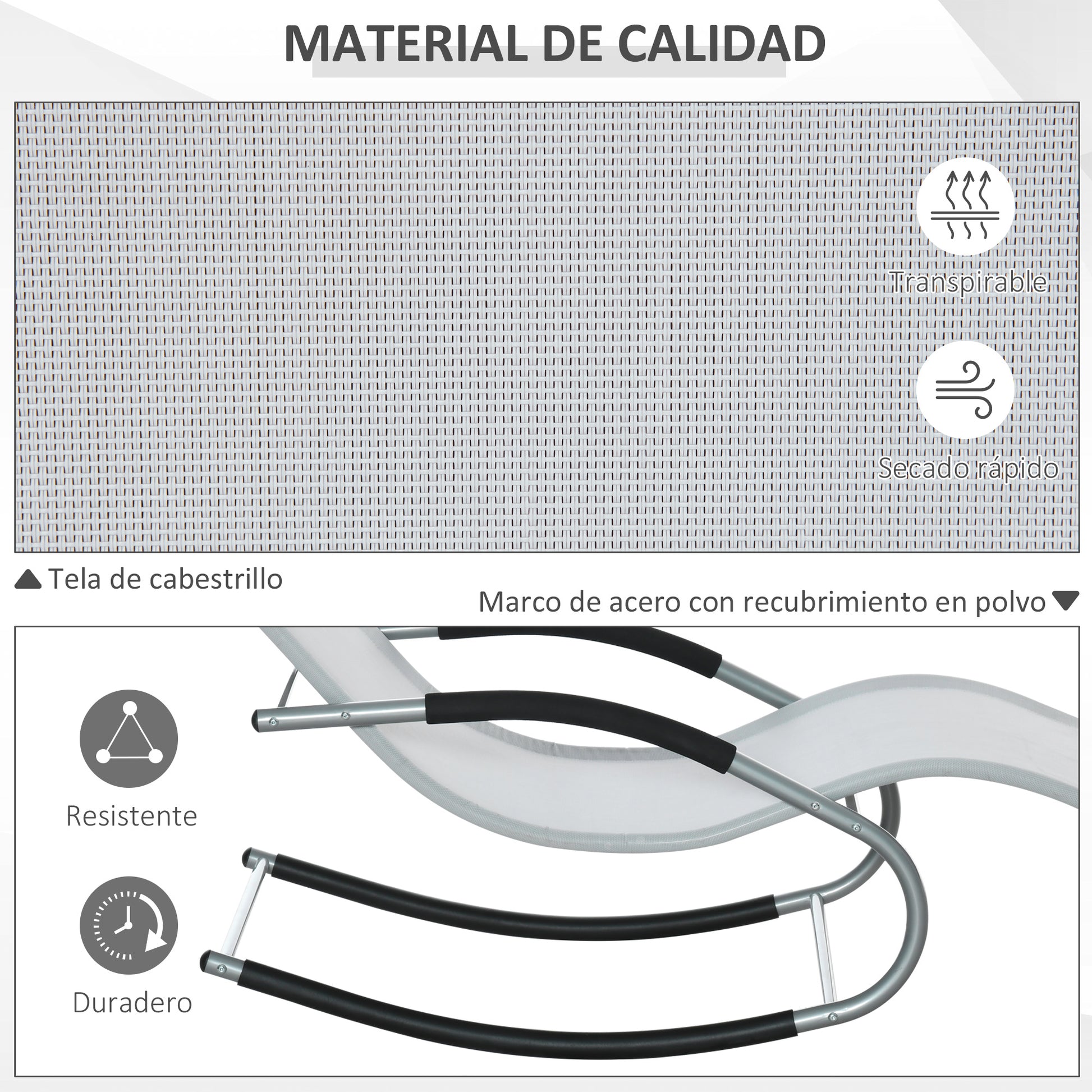 Outsunny Mecedora Para Jardín Con Reposacabezas 63x144x84 Cm Gris_5