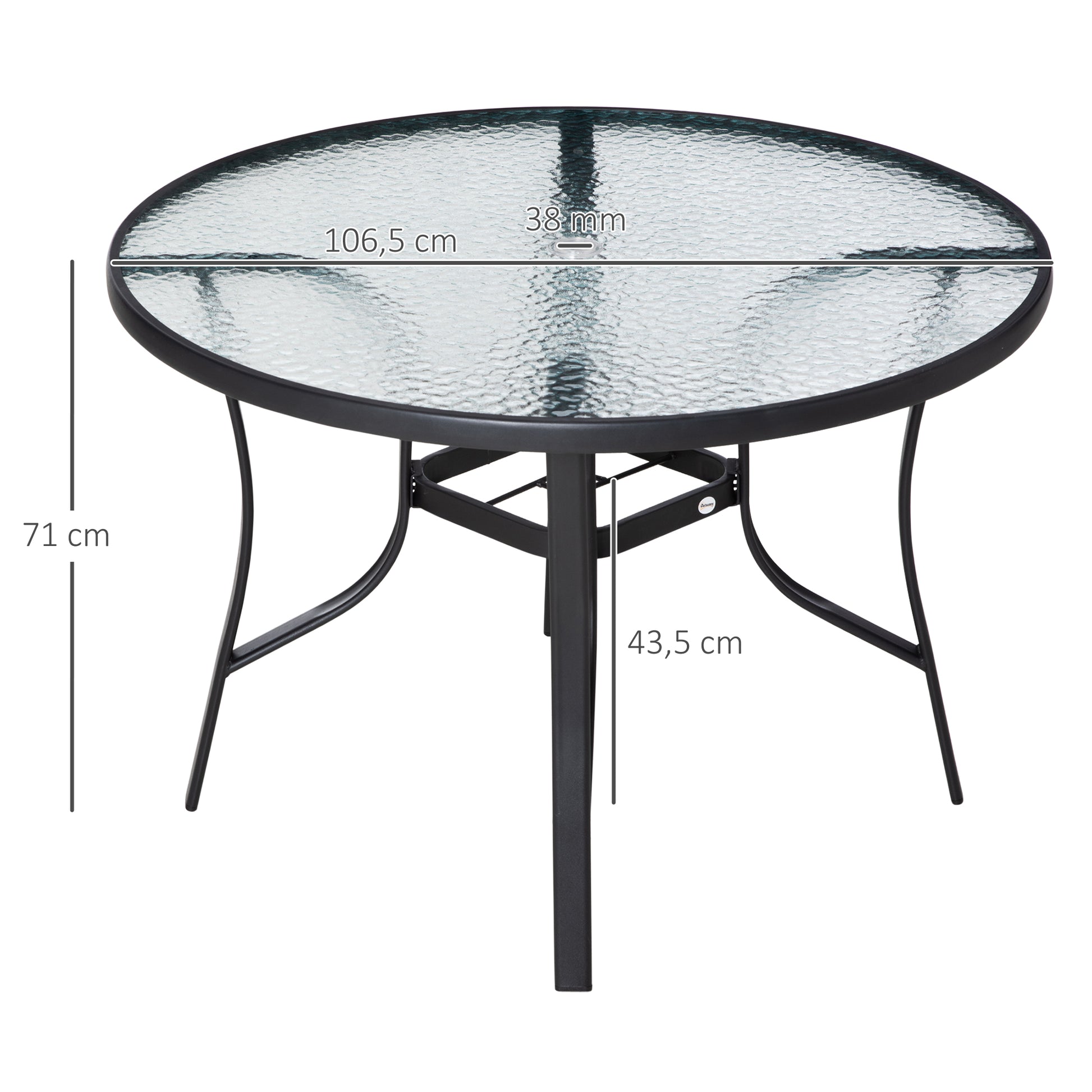 Outsunny Mesa De Cristal De Jardín Con Agujero Para Sombrilla Acero Ø106,5x71cm_2