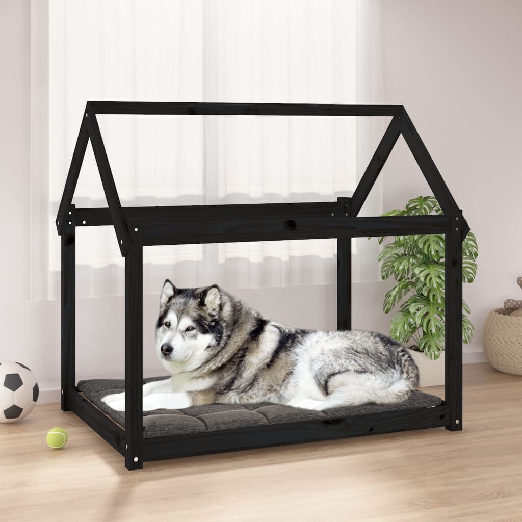Vidaxl Cama Para Perros Madera Maciza De Pino Negro 111x80x100 Cm_1