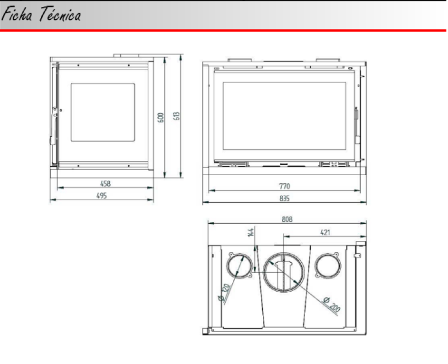 BRICOSOL Insertable de Leña de 80 cm a 2 Caras Rincón Derecha con Turbinas FM Modelo IT-182 DK Cristal Serigrafiado_3
