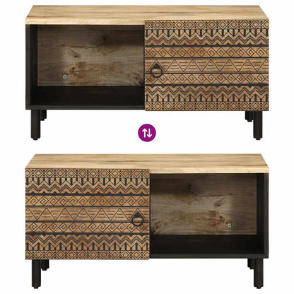 Mesa De Centro Madera Maciza De Mango Rugosa Negro 80x50x40 Cm_4