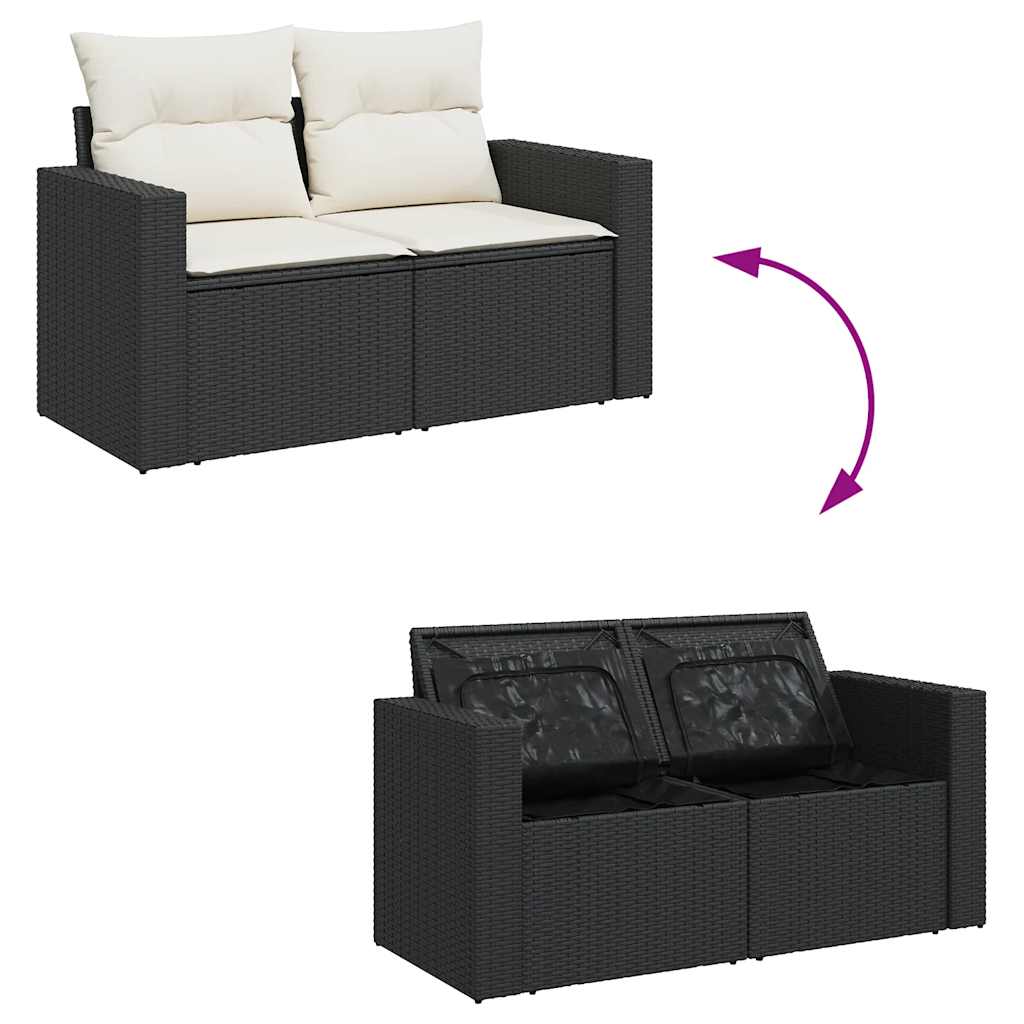 Set Sofás Jardín Y Cojines 9 Pzas Ratán Sintético Acacia Negro / Vetonek_0