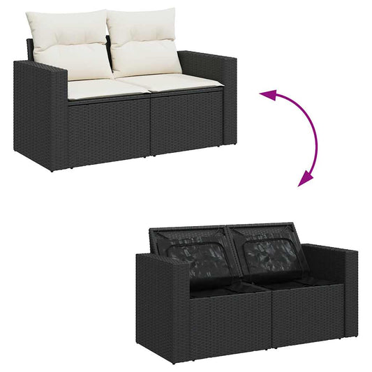 Set Sofás Jardín Y Cojines 9 Pzas Ratán Sintético Acacia Negro / Vetonek_0