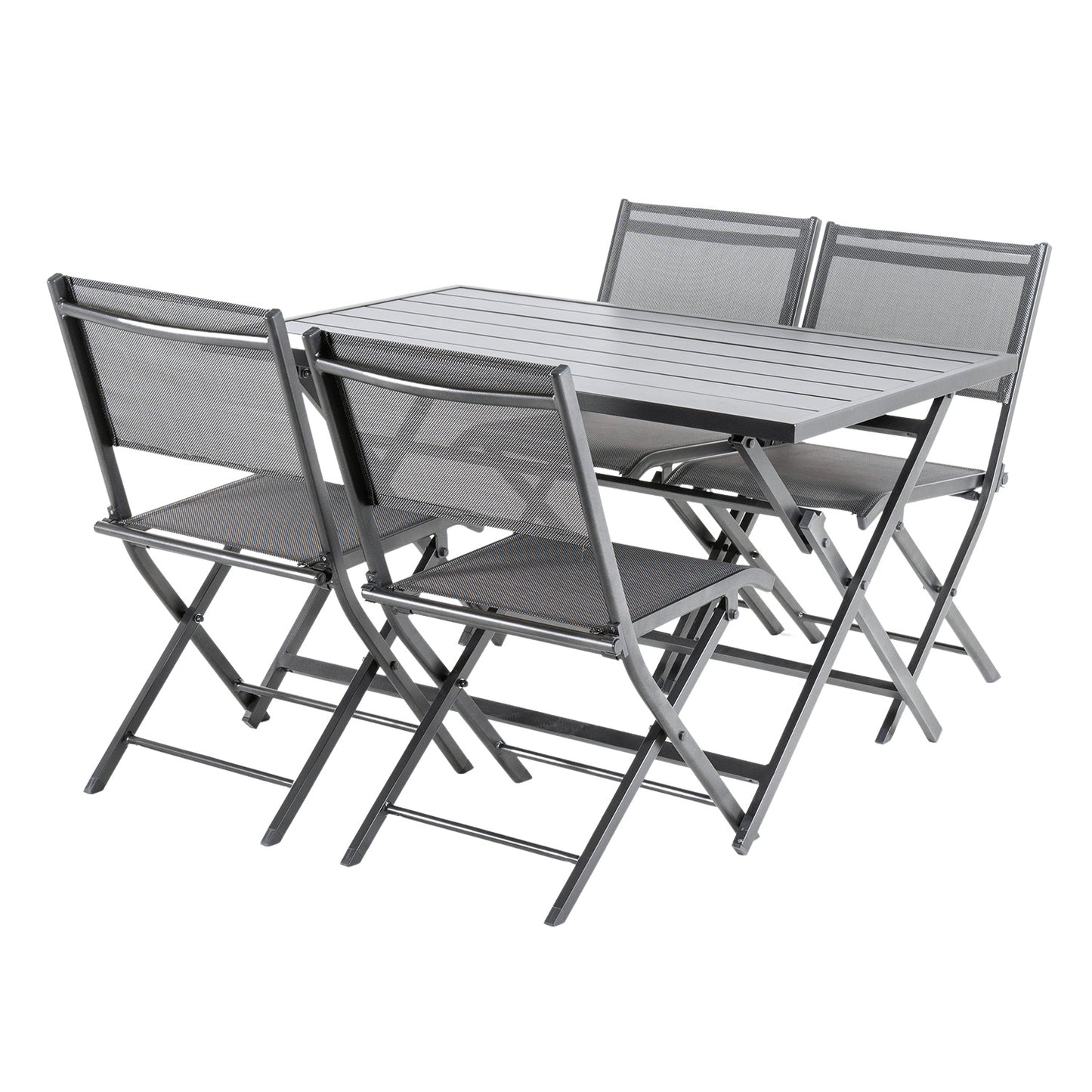 Conjunto Para Exterior, Mesa Plegable 120 Cm Y 4 Sillas Plegables, Aluminio Antracita, Textilene Color Plata Y Negro, 4 Plazas_0