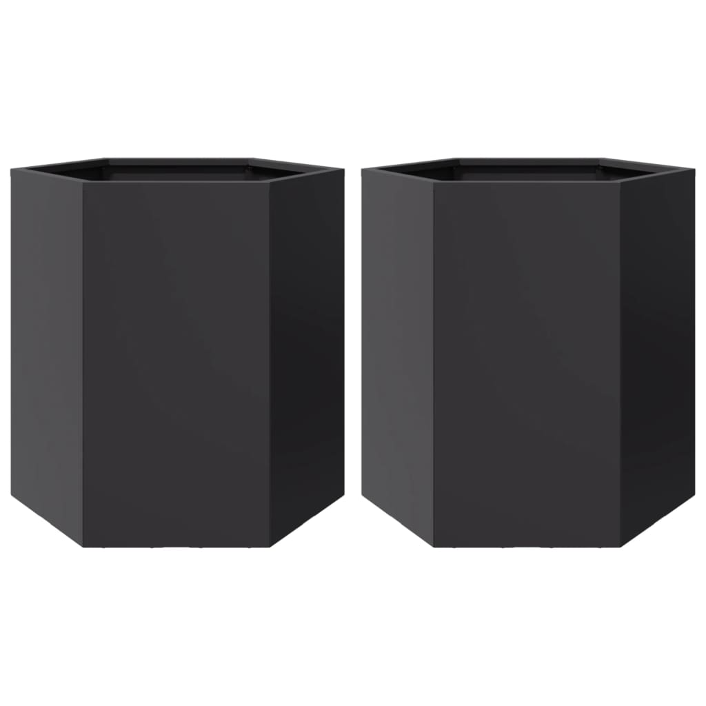 Jardineras Hexagonales 2 Uds Acero Negra 46x40x45 Cm_0