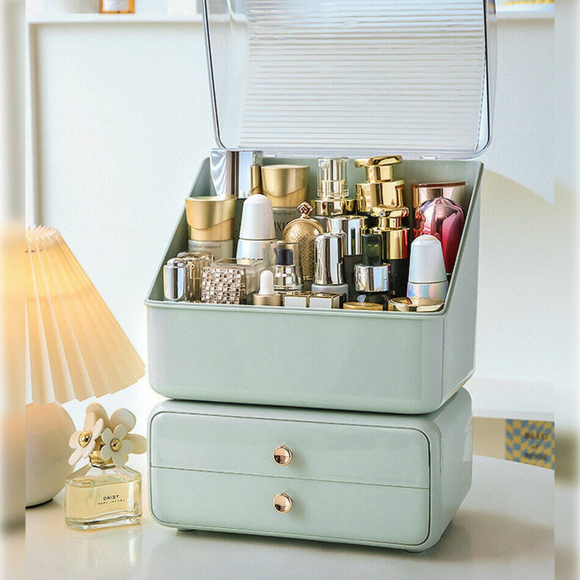 Joybos - Caja Para Organización Y Almacenaje De Cosmeticos 2en1 Verde