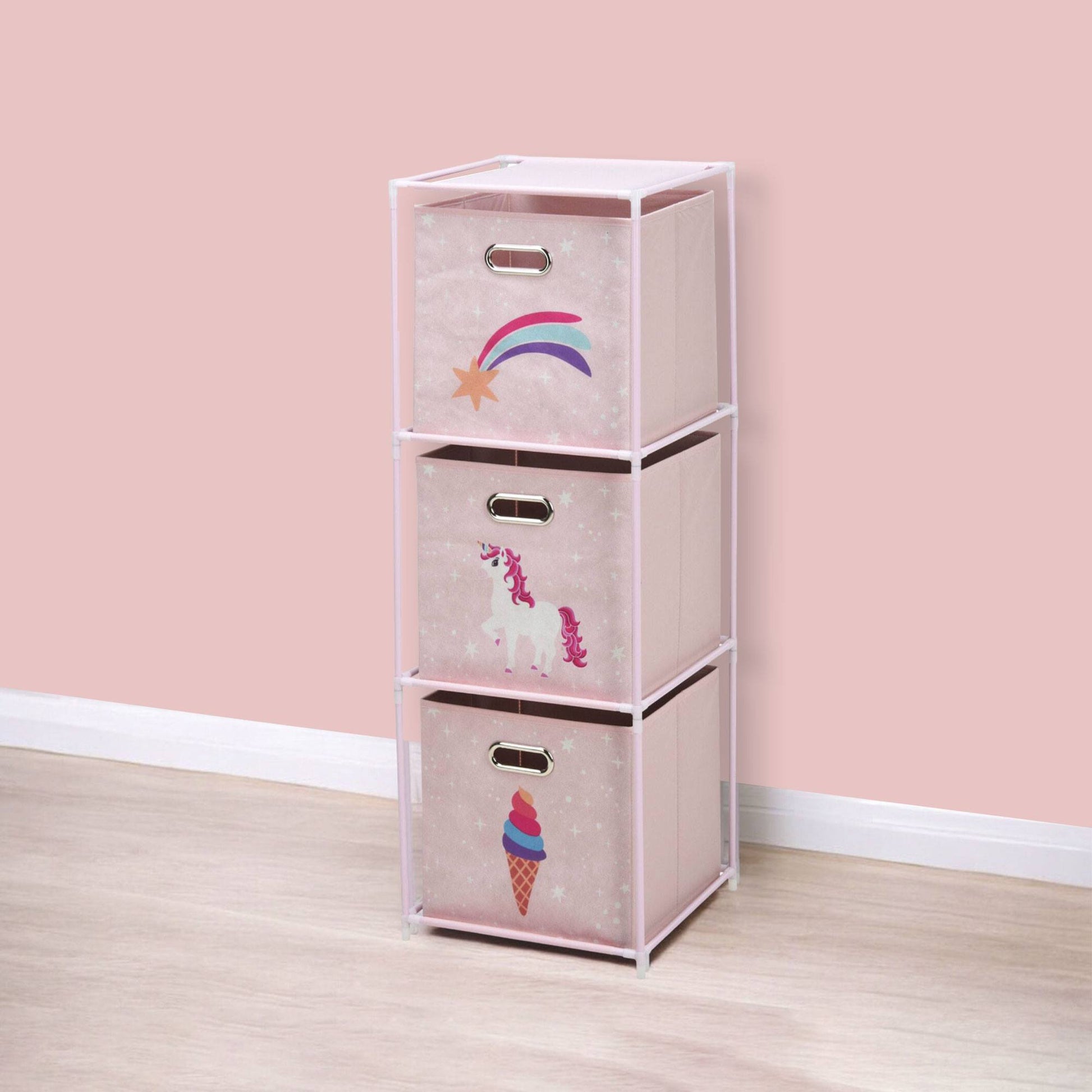 Well Home Estanteria Cajonera De 3 Estantes En Metal Color Rosa H.102cm