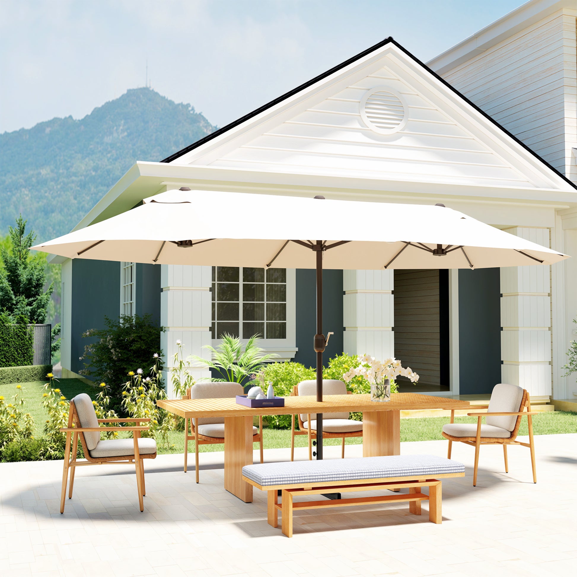 Outsunny Sombrilla Doble 4,6x2,7 M Con Manivela Resistente Al Agua Crema_4